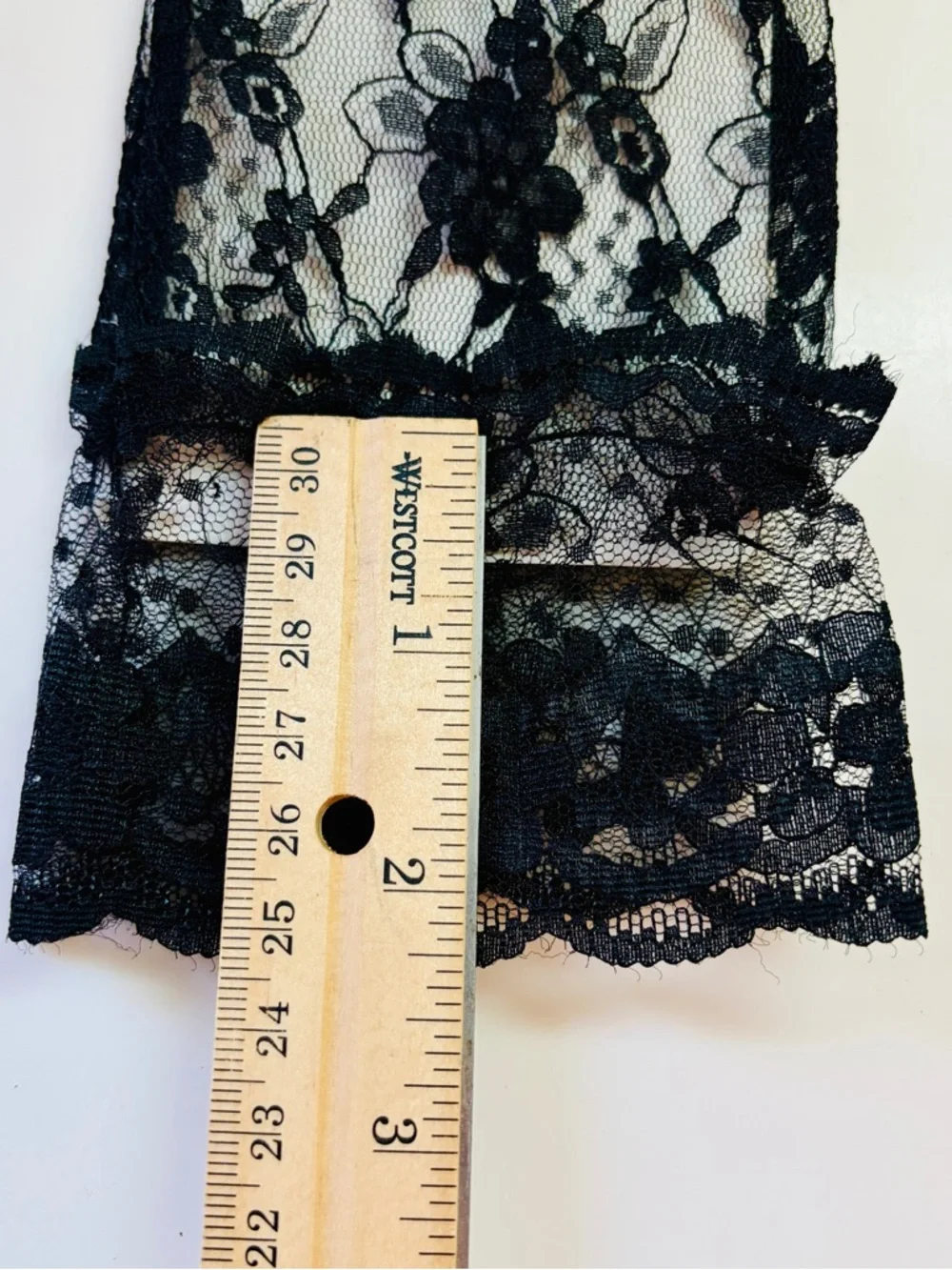 Vtg New Old Stock Black Lace Evening Gloves Mesh Wrist Ruffle Goth Costume